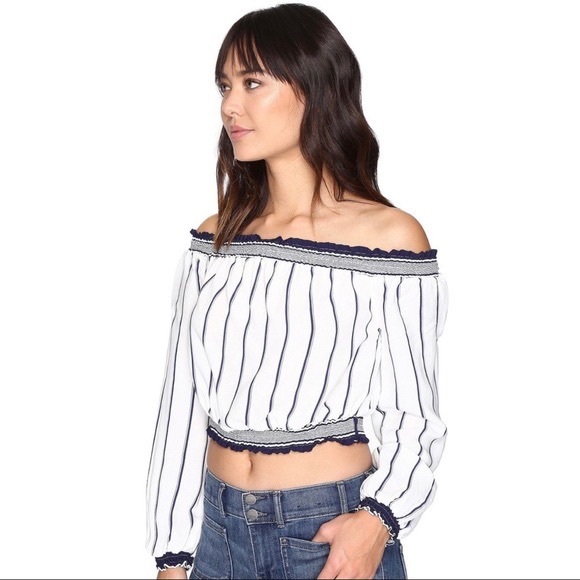 Lovers + Friends Tops - LOVERS + FRIENDS STRIPED OFF-THE-SHOULDER CROP TOP